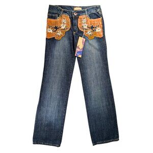 Glam Jeans Women's 8/Medium/44 NWT Embellished Mid Rise Straight Leg Blue Jeans